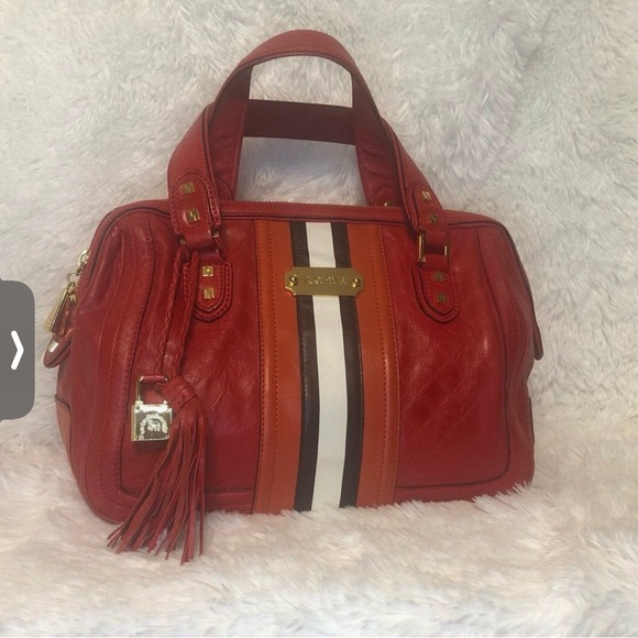 L.A.M.B. Red & Orange Alston Saddle  Y2K White Era Handbag - Picture 3 of 16